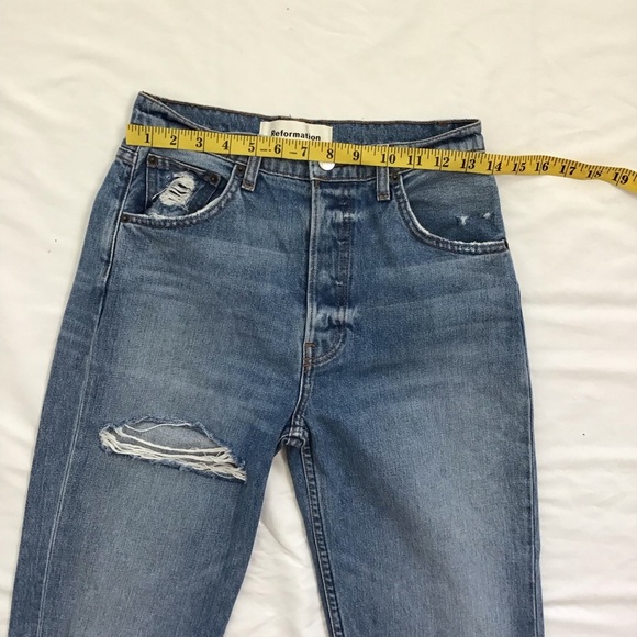 Reformation Women Acid Wash Blue Straight Jeans Size 26 with Vintage Distressing - Picture 7 of 11